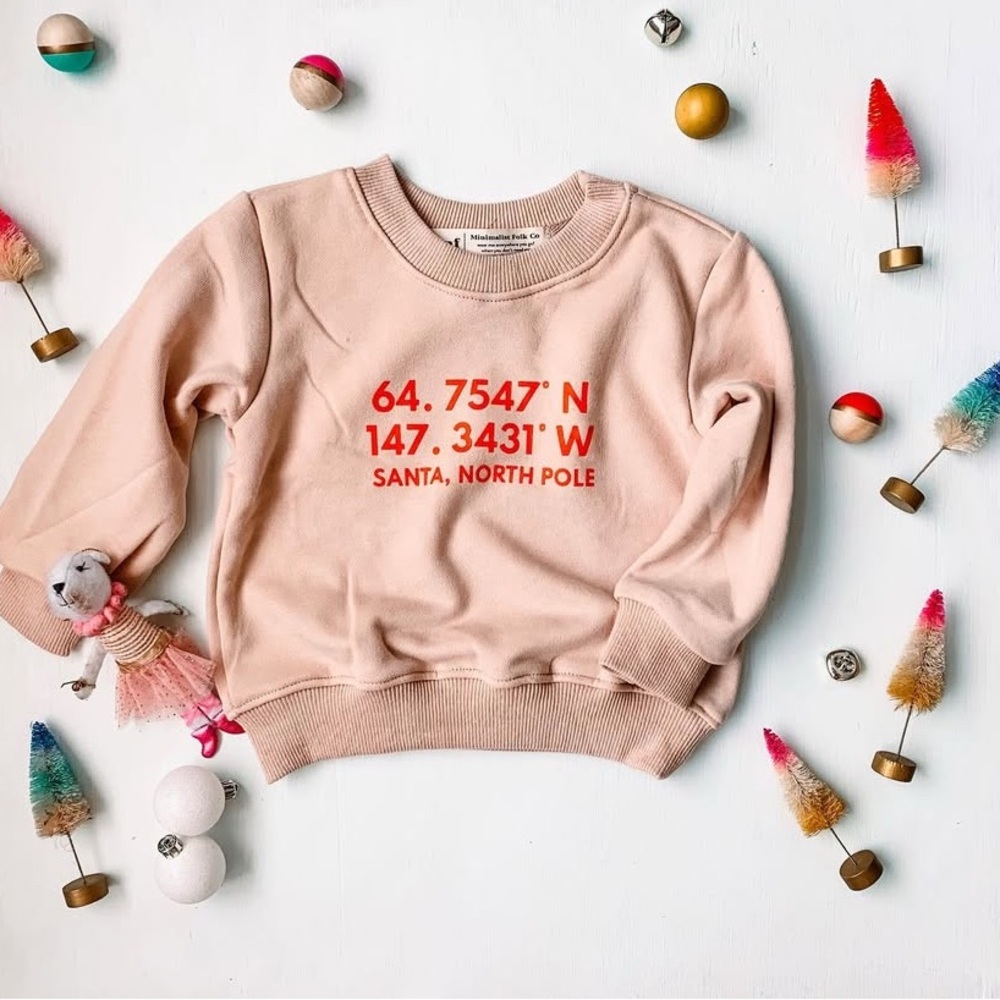 Minimalist Folk Co. Santa/North Pole Co-ordinates Christmas Sweatshirt sz6-8